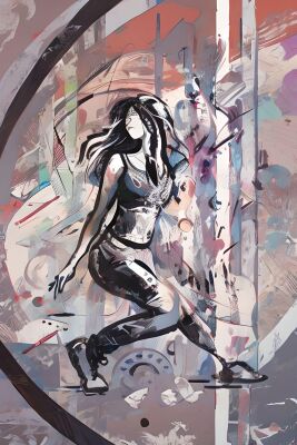 Vrouw danst - mixed media kunstwerk in street art stijl