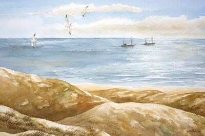 Twee vissersboten op de Noordzee