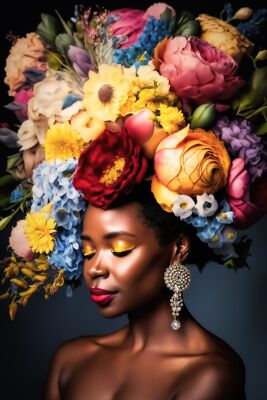 Portret vrouw met bloemen explosie