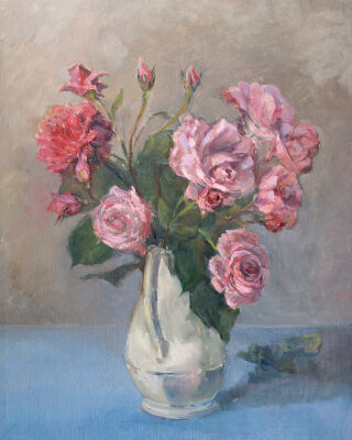 Stilleven met rozen in een vaas - olieverf op doek - Pieter Ringoot
