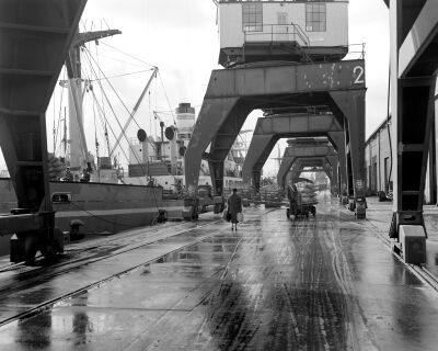 De Rotterdamse haven uit 1950 in zwart wit