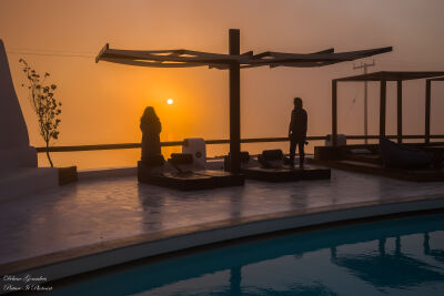 Silhouet sunrise early morning on Santorini