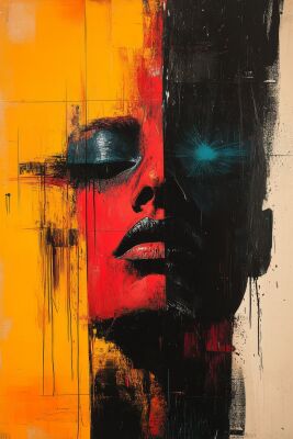 Contrasts in Harmony Abstract Portrait in Red, Yellow, and Black